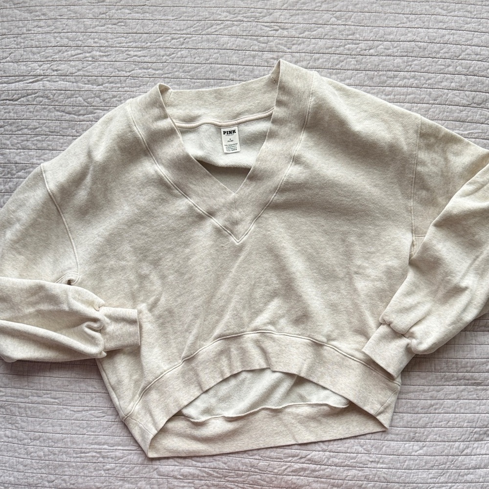 PINK Cropped V Neck Sweatshirt